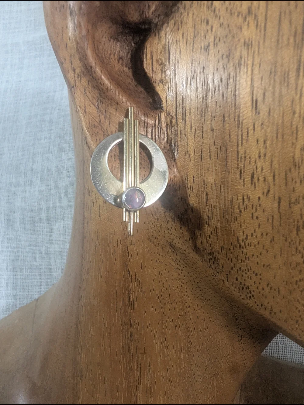 Sterling Silver Artists Signed Circle Drop Earrings with Opal Stone Gold